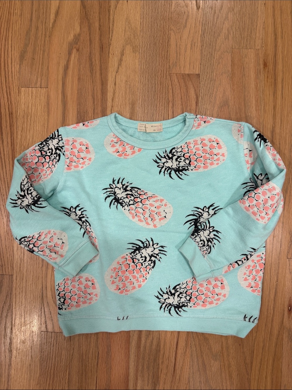 Zara Kids Vintage Y2K Pineapple Print Sweatshirt 6/7 Aqua Mint Pink
